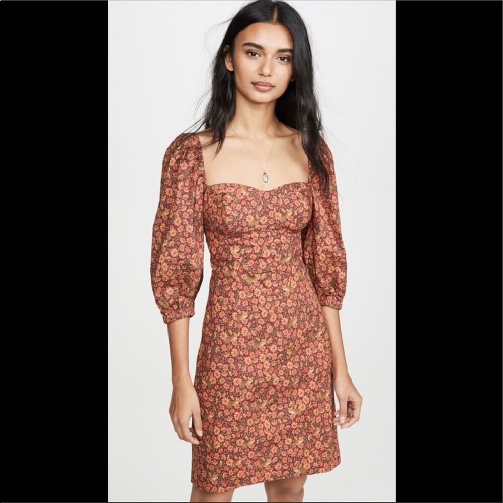 Farm Rio leopard garden puff sleeve mini dress fall